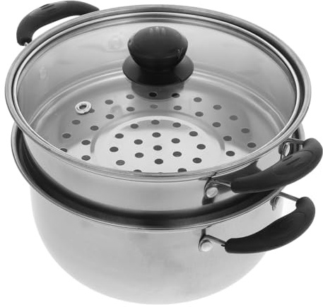 DONFAMDS Olla De Acero Inoxidable 20 Cm Doble Asa Olla Práctica Para Cocinar Al Vapor Material Resistente Fácil Limpieza Compatible Estufas De Gas y Eléctricas Adecuado Para Preparar Guisos y Verduras