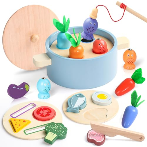 jerryvon Juguetes Niños 2 Años Cocinas Juguetes Montessori 2 Años 4-En-1 Juego Pescar Peces Magnética Regalo Niña Niño 2 3 Años Juegos Educativos Niños 2 Año Comida Juegos Niño 2 Año