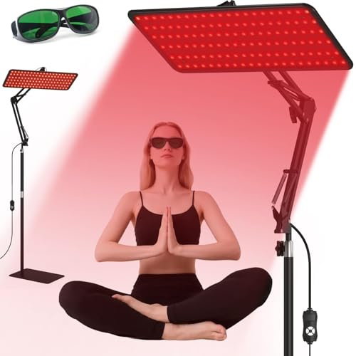 Lampada per terapia della luce rossa e pannello a raggi infrarossi, 120 LED con lunghezze d'onda da 660 nm, 850 nm e 940 nm per viso e corpo, include supporto regolabile e occhiali protettivi, regalo
