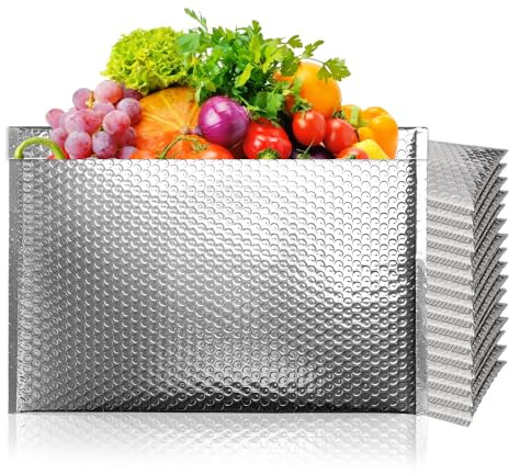 Koja Insulated 50-Pack Thermal Metallic Foil Padded Bubble Mailers 20 X 24 Inches Waterproof Metallic Envelopes Cold Shipping Bags for Frozen Food, Ice Pack Delivery, Perishable Items - Thick 180 GPS.