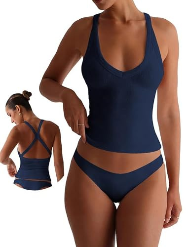 Xiaoliny Débardeur Femme Chic et Élégant Été Top Court Dos Ouvert Croisé Col en V Casual Hauts Sport sans Manches Sexy Y2K Tops Caraco Basique Confort Debardeurs Côtelé Extensible Moulante Camisole