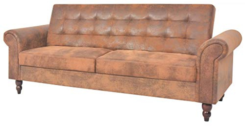 Festnight Divano Letto Chesterfield Moderno con Braccioli Pelle Scamosciata Sintetica Marrone