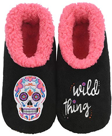 Snoozies Slipper Socks -Funny Quote House Slippers for Women, Non-Slip Fuzzy- Wild Thing - Medium