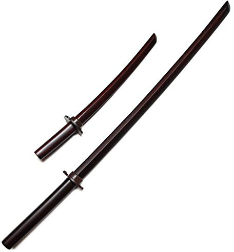 Oak Samurai Training Sword Set Comes with Tsuba Handguard (Dark Red)