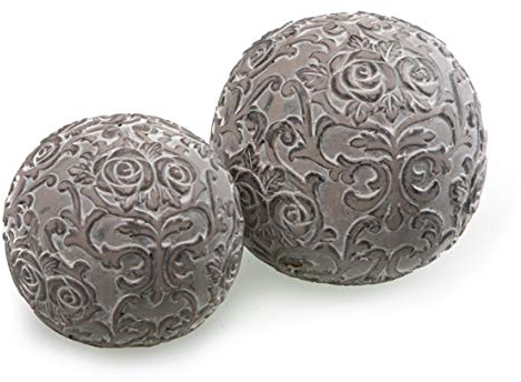 Dio 2er Set Dekokugel Rosen Ornament Kugel grau Beton Ø 10-12 cm Haus Gartendeko
