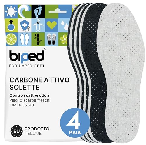 biped 4 pares de plantillas con carbón activo para hombre y mujer - contra el sudor y el mal olor - inserciones de látex suave para pies y zapatos frescos z2727(45)