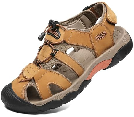ZYLDK Herrsandaler läder strand vandringssandaler utomhusskor sommar vandringsskor män sport utomhus andas sandaler vandringssandaler strand vandringsskor, GUL, 42 EU