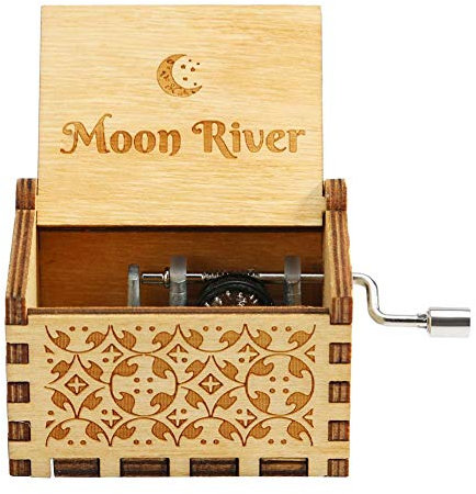 Demiawaking Carillon a Manovella in Legno Vintage Scatola Musicale Intagliato Music Box Ornamento Regalo per Compleanno, Natale, Valentine's Day (Moon River 2)