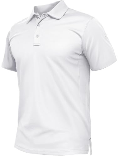TACVASEN Mens Polo Shirts Short Sleeve Breathable Summer T-Shirt White L