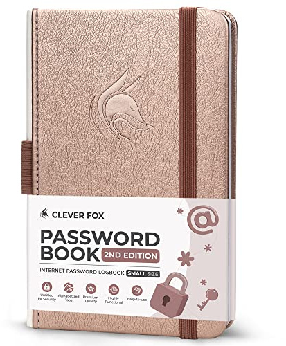 Clever Fox Password Book 2nd Edition Small – Pocket Password Keeper with Alphabetical Tabs – Internet Address Notebook & Login Details Organizer Journal – 3.5x5.6” (Rose Gold)