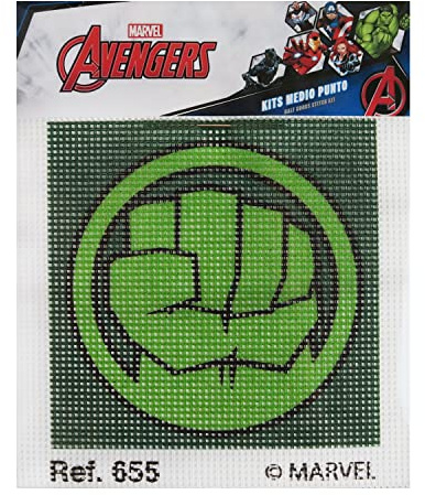 Haberdashery Online Kit punto croce per bambini, Hulk. Kit mezzo punto 18x15 cm. Kit ricamo a mano prestamato con filo e ago