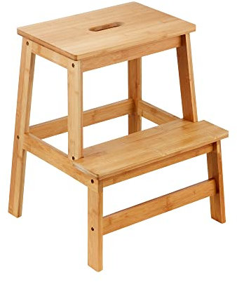 RELSY Natural Bamboo Wooden 2 Step Stool For Kids & Adults - Sturdy Foot stool, Assistance Step Up Stool For Adults & Kids Kitchen Sink/Bath Stool Wooden Step Ladder