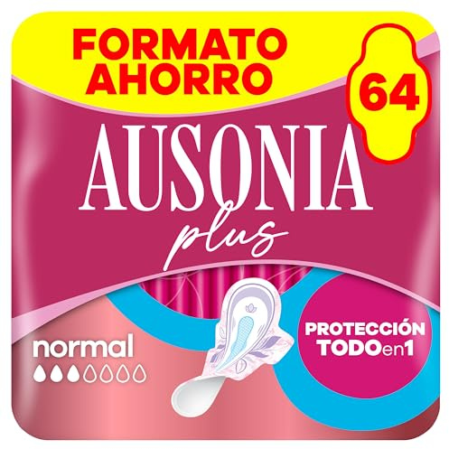 Ausonia Compresas Ultra Plus Normal Con Alas, 64 unidades, Protección Y Ligero Aroma Todo En Uno
