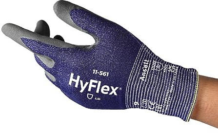 Ansell HyFlex 11-561 Cut Resistant Work Gloves, Abrasion-Resistant Nitrile Coating, Industrial Safety Gloves, Lightweight, Breathable and Washable, PPE Men Women, Blue, Size S (1 Pair)