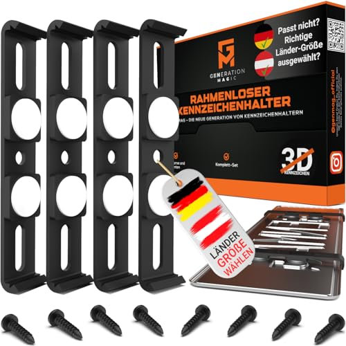 GENMAG® Kennzeichenhalter Rahmenlos [Legal & Universal] Nummernschildhalterung Auto | Kennzeichenhalterung Rahmenlos | Nummernschildhalter | Rahmenlose Kennzeichenhalter Österreich & Deutschland