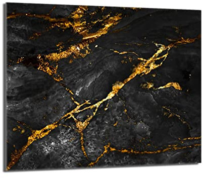 DarHaus Plaque de recouvrement, 60 x 52 cm, en verre, pour cuisinières électrique, à induction, convient comme décoration, protection anti-éclaboussures ou planche à découper, Marbre Or