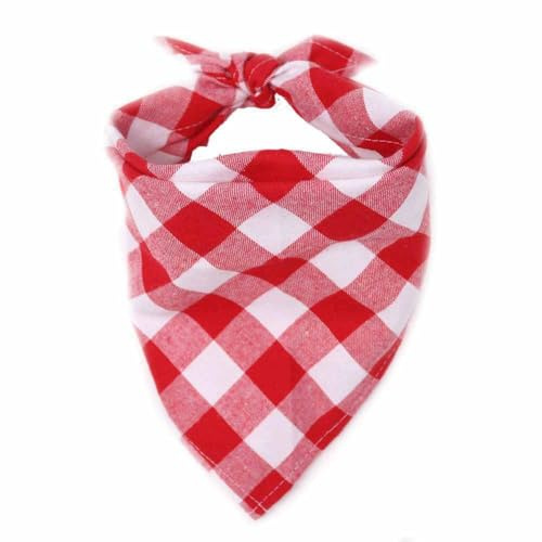 SHTGOI 2 stycken hundhalsdukar, klassisk rutig bandana, tvättbar bomull, triangulär halsduk, husdjur, justerbar halsduk, huvuddukar för små medelstora hundar, katter, stor röd-vit rutig S