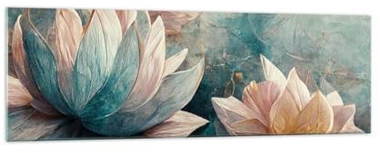 Quadro su Vetro 160x50cm Stampe da Parete in Vetro Fiori Art Deco Loto Grandi XXL Decorazione Murale Camera da Letto Cucina 1 pezzo Quadri Moderni Soggiorno Grafica Immagini Wall Art GAB160x50-5976