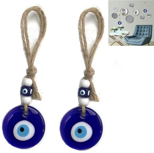 Occhio turco,2 pezzi Portafortuna,Evil Eye Wall Hanging Decorazione da Parete,Amuleto Dell'occhio Diabolico,Talismani,Good Luck Ornament,occhi di vetro da appendere