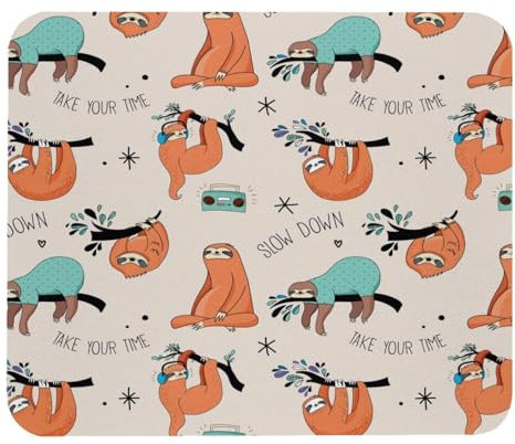 VAPOKF Gaming Mouse Pad, Sloth Listening Radio Prints Mouse Mat for Desk Home Office, Non-Slip Rubber Base Keyboard Pad, Laptop Desk Pad Mousepad