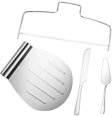 midgreyeye Set di 4 Pala Porta Torte in Acciaio Inox, 20 cm, Piccolo Pala Porta Torte in Acciaio Inox + Coltello per Torta + Paletta per Torte + 32,5 cm separatore per Torte e Dessert