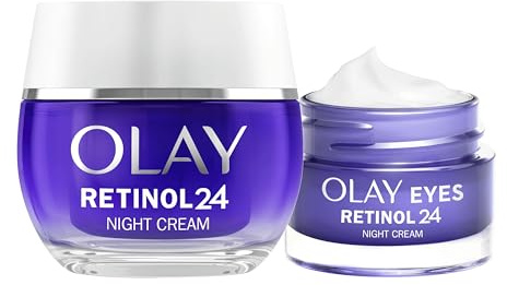 Olay Retinol 24 Night Cream Face Moisturiser 50ml + Eye Cream for Dark Circles 15ml. Skin care with Antioxidant Vitamin E Overnight Anti-Ageing Skin Care