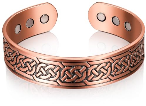 Otuuz Bracciale Magnetico in Rame in Bronzo per Uomo Donna Bracciale in Rame Rigido con 6 Magneti Bracciale Energetico Magnetico, Misura Regolabile con Sacchetto in Velluto (Ascia Vichinga)