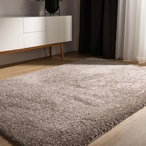 benuta Basic Tapis Poil Long Sohari - Taupe 80x150 cm - Lavable - Minimaliste - Doux - pour Chambre, Couloir, Salle à Manger - Compatible avec Chauffage au Sol