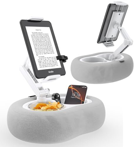 Tablet Stand Ereader Pillow Holder with 2 Detachable Trays & Soft Plush Pillow, Adjustable Tablet Holder for Bed/Lap Compatible with Kindle Kobo iPad iPhone Android & Other 4.7-16.1 Devices (Gray)