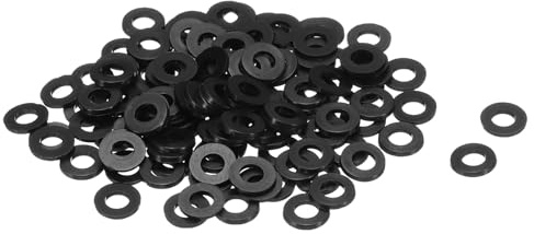 QUARKZMAN 120Pcs M4 Rondelles Plates en Nylon 4mm ID 8mm OD 1mm Épaisseur Rondelle Lisse Joints en Plastique Joint d'Étanchéité Attache d'Espacement Anneau de Joint, Noir