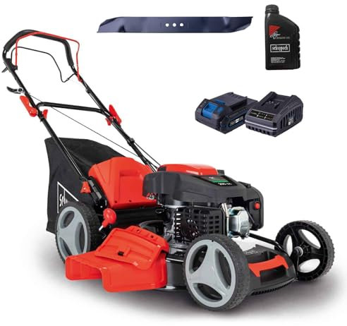 Scheppach Benzin Rasenmäher MS200-51E mit Radantrieb & E-Start | 51cm Schnittbreite | 5,2 PS | 65L Korb | 7 Stufen Höhenverstellung | Seitenauswurf | Mulchfunktion | inkl. Motoröl & Ersatzmesser