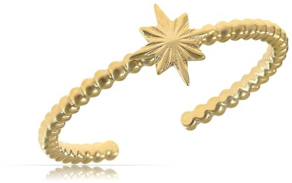 Made by Nami Anello Donna Regolabile Stella Acciaio Inossidabile Dorato Boho Impermeabile Antiallergico