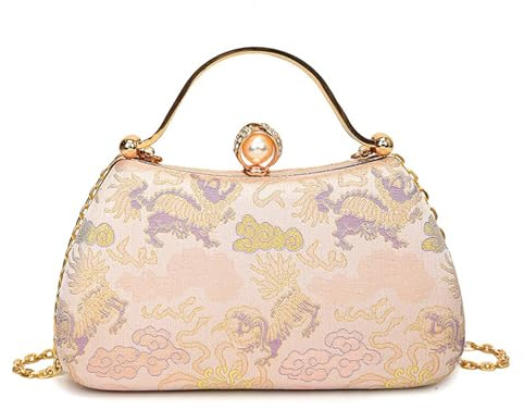 CORIOS Dam kvällsväska blombroderi clutch bröllop brudplånbok handväska retro axelväska elegant axelväska lyxig bankett party liten väska, ROSA, Large