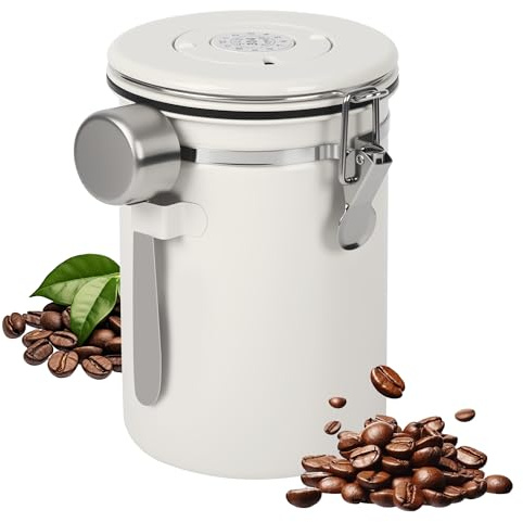 BUCOMTU Luftdichte Edelstahl Kaffeedose, 1,8 L Kaffeedose Luftdicht, KaffeebohnenbehäLter mit EdelstahllöFfel, Multifunktionales Kaffeebohnen Behälter für Tee NüSse Kakao LäNger und Frisch Bleiben