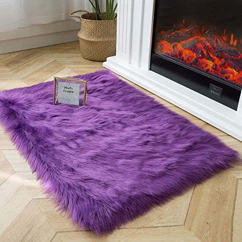 Tappetino da yoga in pelle di agnello viola, 160 x 170 cm, morbido cuscino antiscivolo per divano e sedia, in morbida lana di pecora per comfort e sostegno, ideale per yoga e decorazioni per la casa