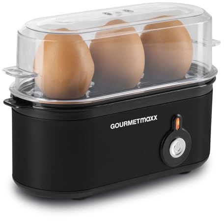 GOURMETmaxx Cuociuova per 3 uova | Bollitore per uova con forauova nel misurino | Cuociuova – 3 gradi di cottura per il tuo portauova | Design cuociuova compatto – parti lavabili in lavastoviglie