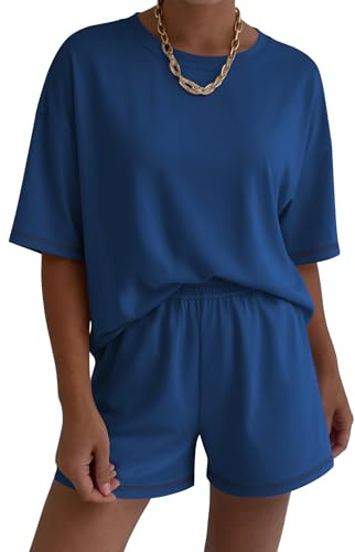 Ekouaer Lounge Sets for Women 2 Piece Shorts Sets Moisture Wicking Casual Summer Short Sleeve Matching Outfits with Pockets