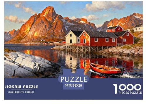 Lofoten Islands Fishing Huts Wooden Jigsaw Puzzle Waterproof 1000 Piece Puzzles for Adults Gifts Colourful Home Decoration