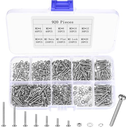 920 PzViti M2, Set Viti a Testa Cilindrica con Esagono Incassato in Acciaio Inox, Set di Viti Bulloni e Dadi Esagonali, Bullone a Testa Tonda Brugola Bombata, Kit di Bulloni e Dadi e Rondelle