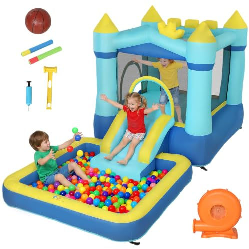 AIYAPLAY 4 in 1 Castello Gonfiabile per Bambini 3-8Anni 364x173x182cm Blu