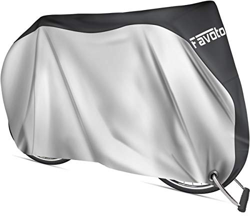 Favoto Fahrradabdeckung Wasserdicht Fahrrad Abdeckplane Outdoor 210D Oxford-Gewebe Fahrradgarage Fahrrad Schutzhülle mit Beutel 200 x 110 x 70cm Silber-Schwarz