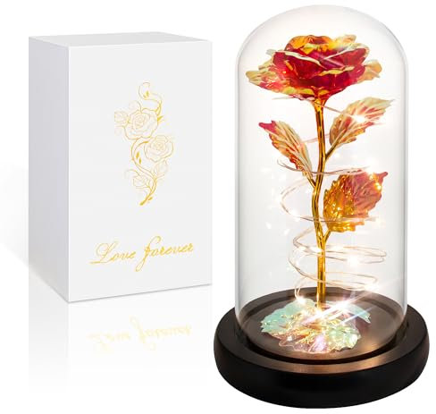 Childom Birthday Gifts for Women,Christmas rose Gifts For Women Her Mum,Colorful Red Light Up Rose In Glass Dome, for Teacher,Wedding,Engagement,Anniversary,Graduation,Thank You