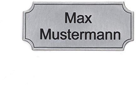 Schilderino Placa de buzón, placa para puerta, grabado personalizado, autoadhesiva, hecha de plástico (8 x 3,5 cm, rectangular, perfil hueco con borde, plateado y negro)