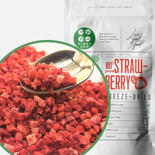 Fresa Liofilizada Piezas Pequeñas 100g | 100% Fresa Deshidratada Fruta Liofilizada | Vegana Cruda | Freeze Dried Fruit Sin Azucar Fresas Fruta Escarchada | Strawberry Pieces ZingyZoo