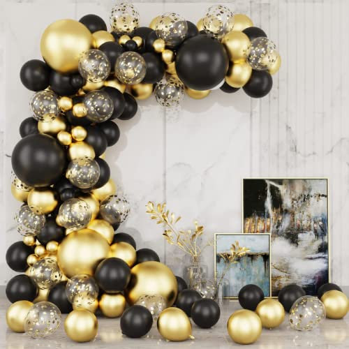 Luftballons Girlande Gold Schwarz, 121Stück Luftballons Geburtstag Schwarz Gold mit Gold Konfetti Luftballons für Geburtstag Party Deko Hochzeit Engagement Party Graduation Deko Babyparty Jubiläum
