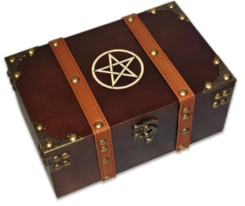 Träask Pentagram med Sammetsfoder, Skrin i Massivt Trä för Tarotkort, Kristaller & Wicca Altar-Tillbehör