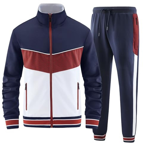 ANOTWENER Conjunto de chándal casual de 2 piezas para hombre, chaqueta de manga larga con cremallera completa y pantalones deportivos para correr