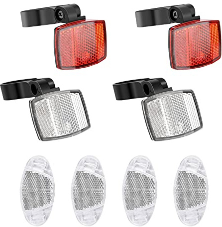 8 Pieces Bicycle Reflector Set, Bike Reflectors Front And Back, Red White Cycling Reflectors Set, Bicycle Wheel Spoke Reflectors Bracket for Bicycles, Cat's Eye Reflectors, Suitable For Night Cycling