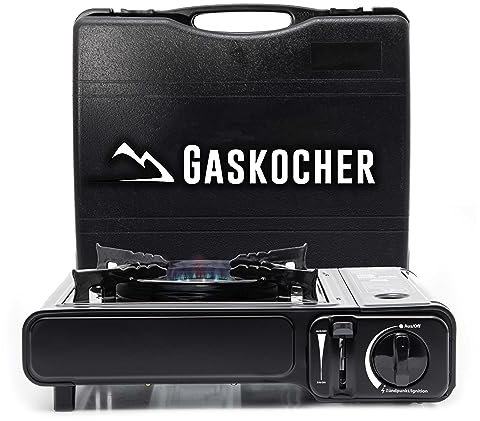 TruWare Camping Gaskocher mit Kartuschen 1-flammiger Campingkocher Edelstahl mit Koffer ideal für Camping, Outdoor & Notfälle (Nur der Kocher)