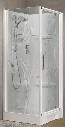 Novellini New Holiday GF90 Idromassaggio 90x90 cm Cabina Doccia Multifunzione Apertura 1 Anta Battente con Fisso Angolo Destro Sinistro Miscelatore Termostatico Vetro Aqua Profilo Bianco Alto 206 cm